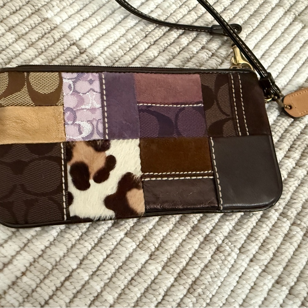 Coach Patchwork Wristlet in Brown and Purple